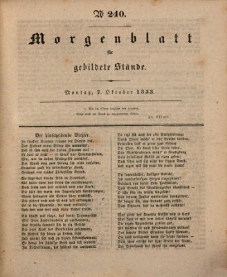 Morgenblatt für gebildete Stände Montag 7. Oktober 1833