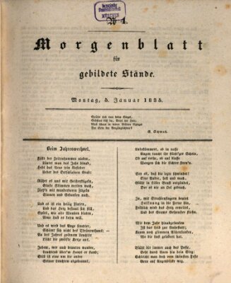 Morgenblatt für gebildete Stände Montag 5. Januar 1835