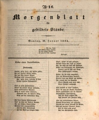 Morgenblatt für gebildete Stände Montag 19. Januar 1835