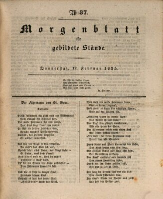 Morgenblatt für gebildete Stände Donnerstag 12. Februar 1835