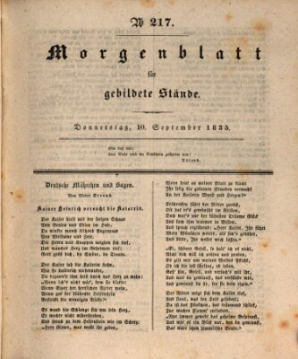 Morgenblatt für gebildete Stände Donnerstag 10. September 1835