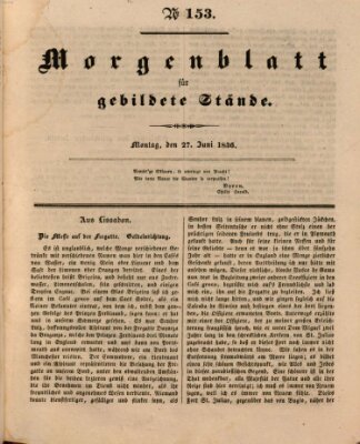 Morgenblatt für gebildete Stände Montag 27. Juni 1836