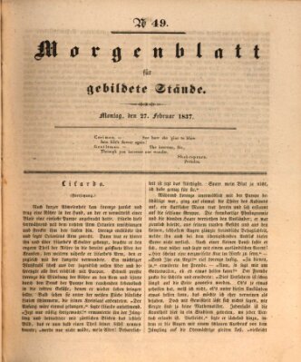 Morgenblatt für gebildete Stände Montag 27. Februar 1837