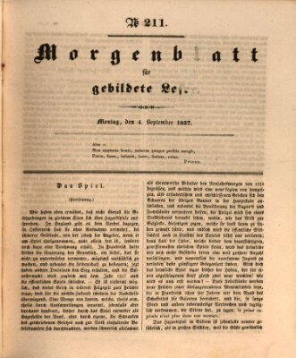 Morgenblatt für gebildete Leser (Morgenblatt für gebildete Stände) Montag 4. September 1837