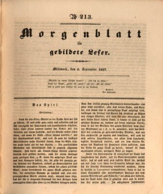 Morgenblatt für gebildete Leser (Morgenblatt für gebildete Stände) Mittwoch 6. September 1837