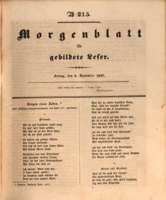 Morgenblatt für gebildete Leser (Morgenblatt für gebildete Stände) Freitag 8. September 1837