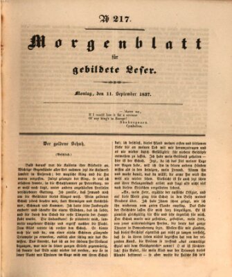 Morgenblatt für gebildete Leser (Morgenblatt für gebildete Stände) Montag 11. September 1837