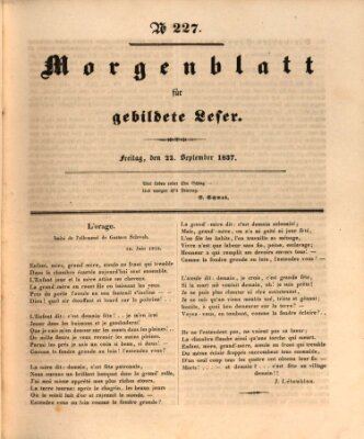 Morgenblatt für gebildete Leser (Morgenblatt für gebildete Stände) Freitag 22. September 1837