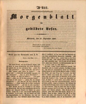 Morgenblatt für gebildete Leser (Morgenblatt für gebildete Stände) Mittwoch 27. September 1837