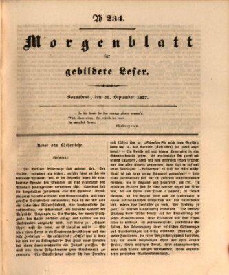 Morgenblatt für gebildete Leser (Morgenblatt für gebildete Stände) Samstag 30. September 1837