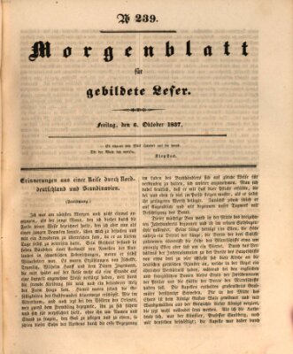 Morgenblatt für gebildete Leser (Morgenblatt für gebildete Stände) Freitag 6. Oktober 1837