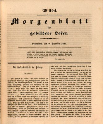 Morgenblatt für gebildete Leser (Morgenblatt für gebildete Stände) Samstag 9. Dezember 1837