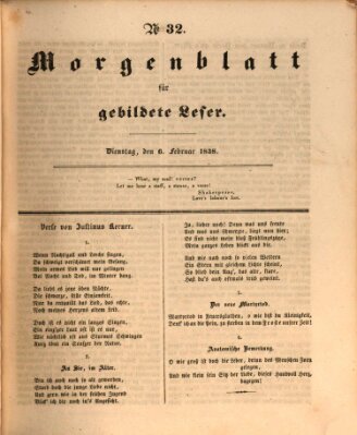 Morgenblatt für gebildete Leser (Morgenblatt für gebildete Stände) Dienstag 6. Februar 1838