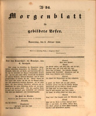 Morgenblatt für gebildete Leser (Morgenblatt für gebildete Stände) Donnerstag 8. Februar 1838