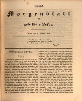 Morgenblatt für gebildete Leser (Morgenblatt für gebildete Stände) Freitag 9. Februar 1838