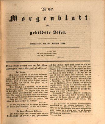 Morgenblatt für gebildete Leser (Morgenblatt für gebildete Stände) Samstag 10. Februar 1838