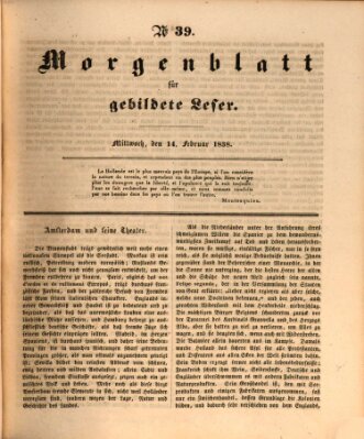 Morgenblatt für gebildete Leser (Morgenblatt für gebildete Stände) Mittwoch 14. Februar 1838