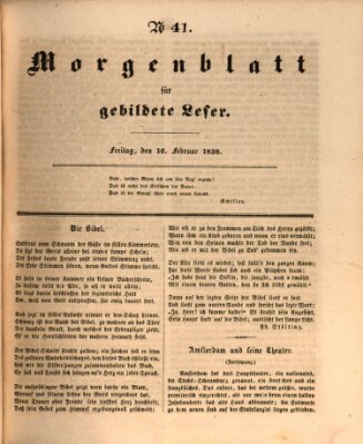 Morgenblatt für gebildete Leser (Morgenblatt für gebildete Stände) Freitag 16. Februar 1838