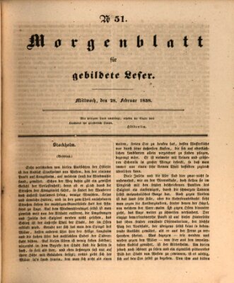 Morgenblatt für gebildete Leser (Morgenblatt für gebildete Stände) Mittwoch 28. Februar 1838