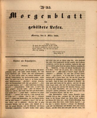 Morgenblatt für gebildete Leser (Morgenblatt für gebildete Stände) Montag 5. März 1838