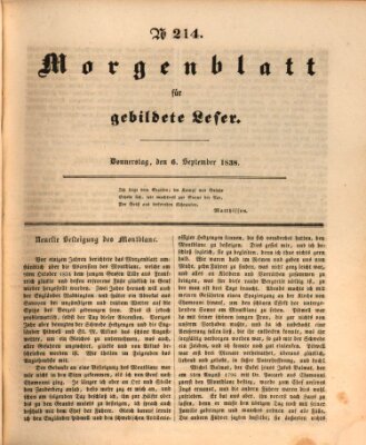 Morgenblatt für gebildete Leser (Morgenblatt für gebildete Stände) Donnerstag 6. September 1838