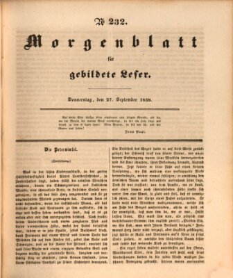 Morgenblatt für gebildete Leser (Morgenblatt für gebildete Stände) Donnerstag 27. September 1838