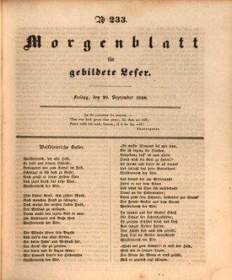 Morgenblatt für gebildete Leser (Morgenblatt für gebildete Stände) Freitag 28. September 1838