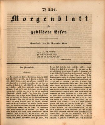 Morgenblatt für gebildete Leser (Morgenblatt für gebildete Stände) Samstag 29. September 1838