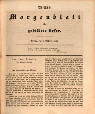 Morgenblatt für gebildete Leser (Morgenblatt für gebildete Stände) Freitag 5. Oktober 1838