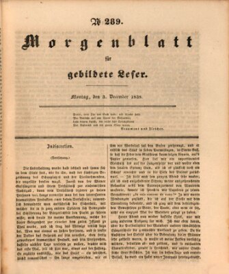 Morgenblatt für gebildete Leser (Morgenblatt für gebildete Stände) Montag 3. Dezember 1838