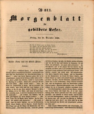 Morgenblatt für gebildete Leser (Morgenblatt für gebildete Stände) Freitag 28. Dezember 1838