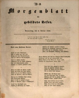 Morgenblatt für gebildete Leser (Morgenblatt für gebildete Stände) Donnerstag 3. Januar 1839