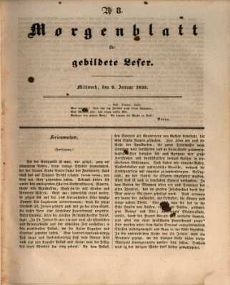 Morgenblatt für gebildete Leser (Morgenblatt für gebildete Stände) Mittwoch 9. Januar 1839