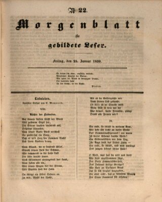 Morgenblatt für gebildete Leser (Morgenblatt für gebildete Stände) Freitag 25. Januar 1839