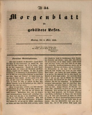 Morgenblatt für gebildete Leser (Morgenblatt für gebildete Stände) Montag 4. März 1839