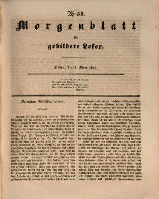 Morgenblatt für gebildete Leser (Morgenblatt für gebildete Stände) Freitag 8. März 1839