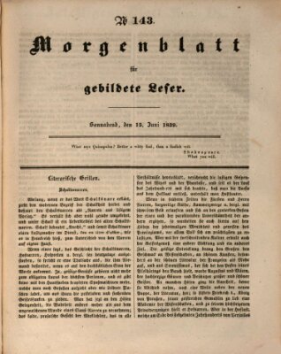 Morgenblatt für gebildete Leser (Morgenblatt für gebildete Stände) Samstag 15. Juni 1839