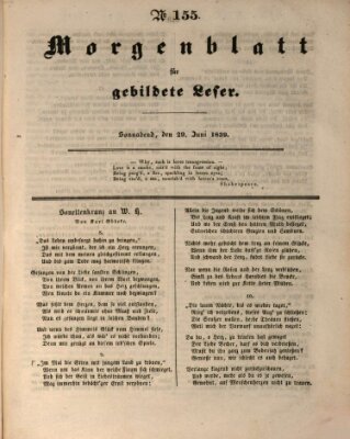 Morgenblatt für gebildete Leser (Morgenblatt für gebildete Stände) Samstag 29. Juni 1839