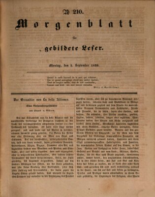 Morgenblatt für gebildete Leser (Morgenblatt für gebildete Stände) Montag 2. September 1839