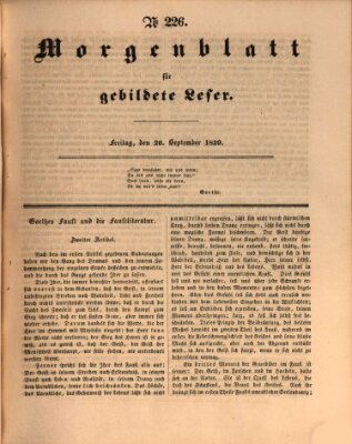 Morgenblatt für gebildete Leser (Morgenblatt für gebildete Stände) Freitag 20. September 1839