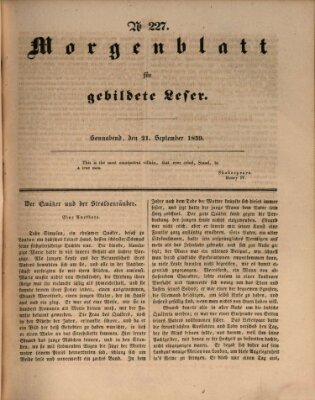 Morgenblatt für gebildete Leser (Morgenblatt für gebildete Stände) Samstag 21. September 1839