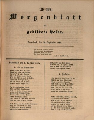 Morgenblatt für gebildete Leser (Morgenblatt für gebildete Stände) Samstag 28. September 1839