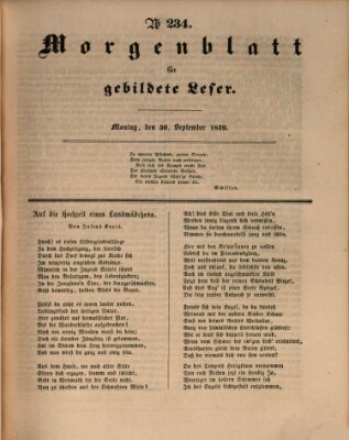 Morgenblatt für gebildete Leser (Morgenblatt für gebildete Stände) Montag 30. September 1839