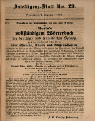 Morgenblatt für gebildete Leser (Morgenblatt für gebildete Stände) Samstag 7. September 1839