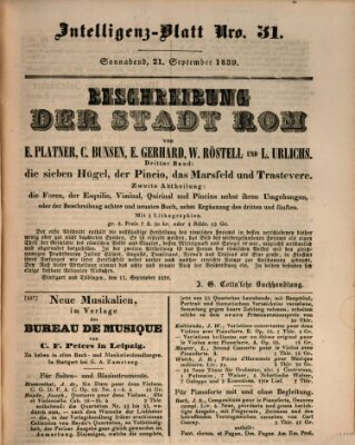 Morgenblatt für gebildete Leser (Morgenblatt für gebildete Stände) Samstag 21. September 1839