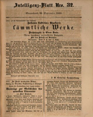 Morgenblatt für gebildete Leser (Morgenblatt für gebildete Stände) Samstag 28. September 1839