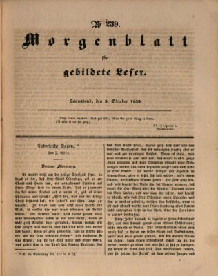 Morgenblatt für gebildete Leser (Morgenblatt für gebildete Stände) Samstag 5. Oktober 1839