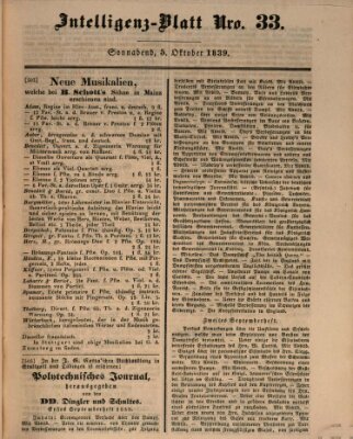 Morgenblatt für gebildete Leser (Morgenblatt für gebildete Stände) Samstag 5. Oktober 1839