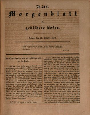 Morgenblatt für gebildete Leser (Morgenblatt für gebildete Stände) Freitag 11. Oktober 1839