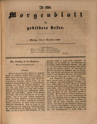 Morgenblatt für gebildete Leser (Morgenblatt für gebildete Stände) Montag 2. Dezember 1839